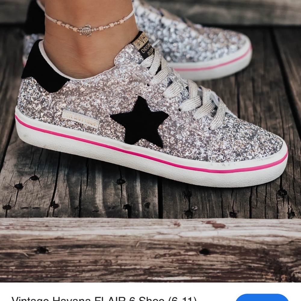 Vintage Havana Glitter Sneakers - Silver with Black Star